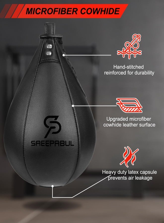 SAEEPABUL Boxing Speed Bag for Adults - Professional Synthetic Leather Punching Bag with Latex Bladder, Adjustable Training Equipment for Home Gym Fitness Black - Image 2